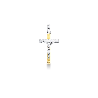 Kreuz Anhänger Gelb und Weißgold 18K