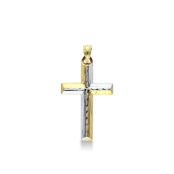 Kreuzanhänger aus Gelb- und Weißgold 18K