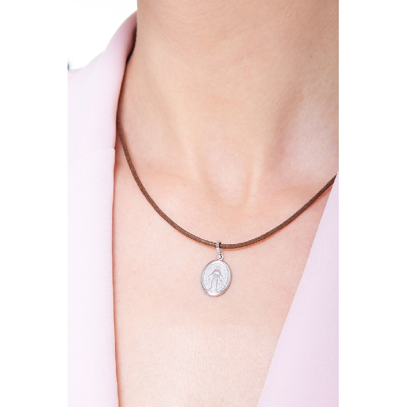 Medaillon-Anhänger Heilige Maria aus Weißgold 18K