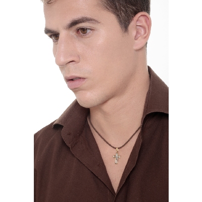 Kreuz Anhänger aus Gelb- und Weißgold 18k