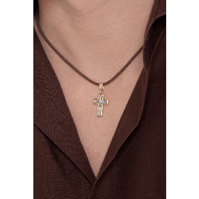 Kreuz Anhänger aus Gelb- und Weißgold 18k