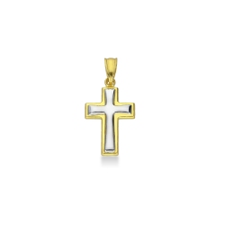 Kreuz Anhänger aus Gelb- und Weißgold 18k