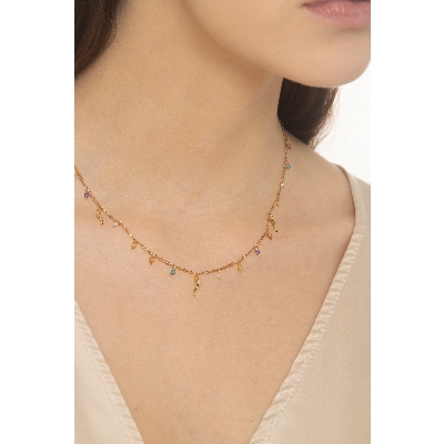 Gelbgold 750 Kette mit Hörnchen und Anhängern