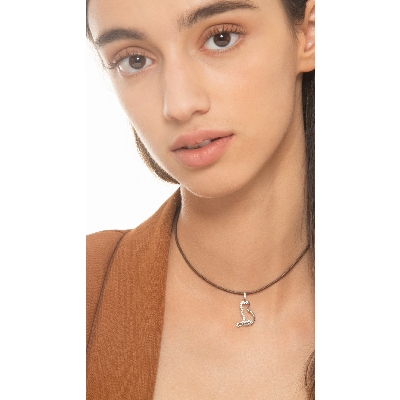 Weißgold 18K Anhänger mit Katze mit Zirkonia