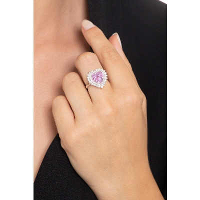 Saphir Rosa Herz Ring mit Diamanten