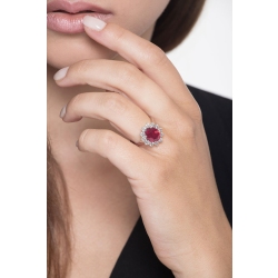 Rubin Halo Ring Weißgold mit Diamanten 2