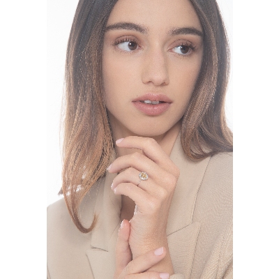 Halo Citrin Ring 750er Weißgold mit Diamanten