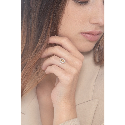 Halo Citrin Ring 750er Weißgold mit Diamanten