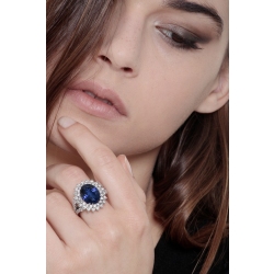 Blauer Saphir Halo Ring Weißgold mit Diamanten 2