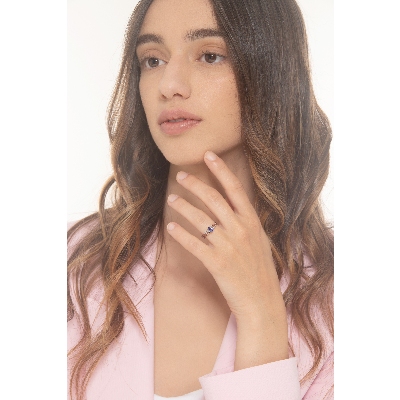 Tansanit Ring mit Diamanten Weissgold 18 Karat