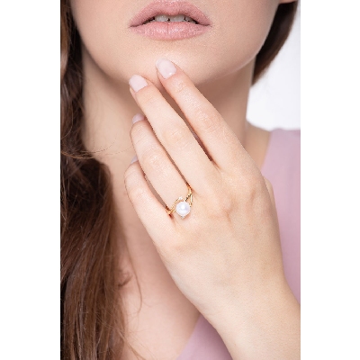 Perlenring aus Gelbgold 18K mit Diamanten