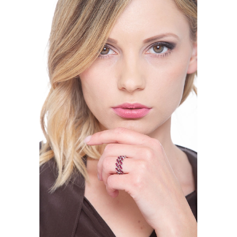 Weißgold 750 Cuban Link Ring mit Rubinen 