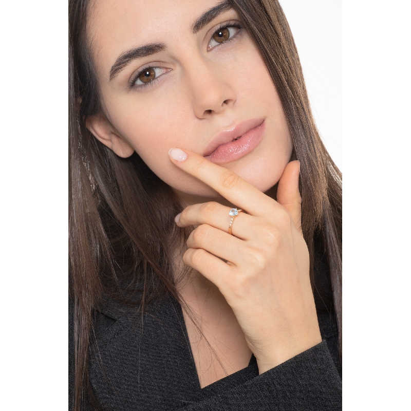 750er Roségold Aquamarin Ring mit Diamanten