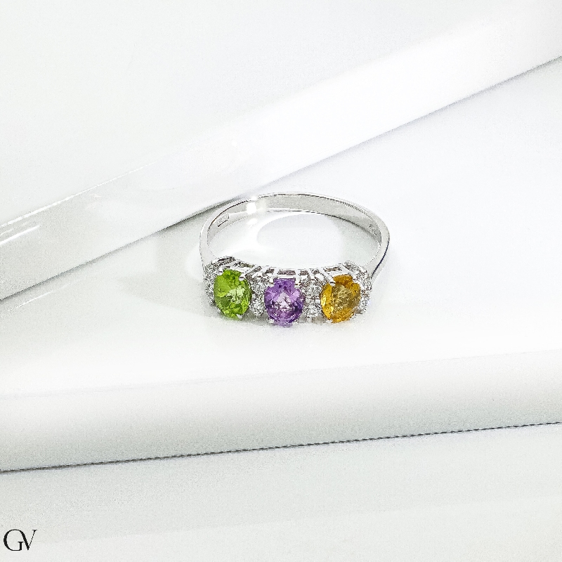 Peridot-Amethyst-Citrin Ring in Weißgold – Rainbow Kollektion