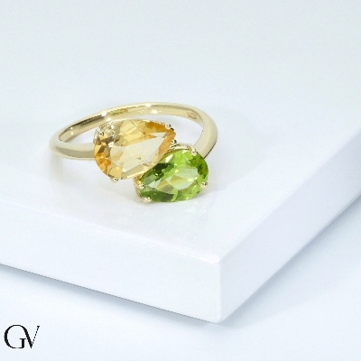 Citrin und Peridot Ring aus Gelbgold 750