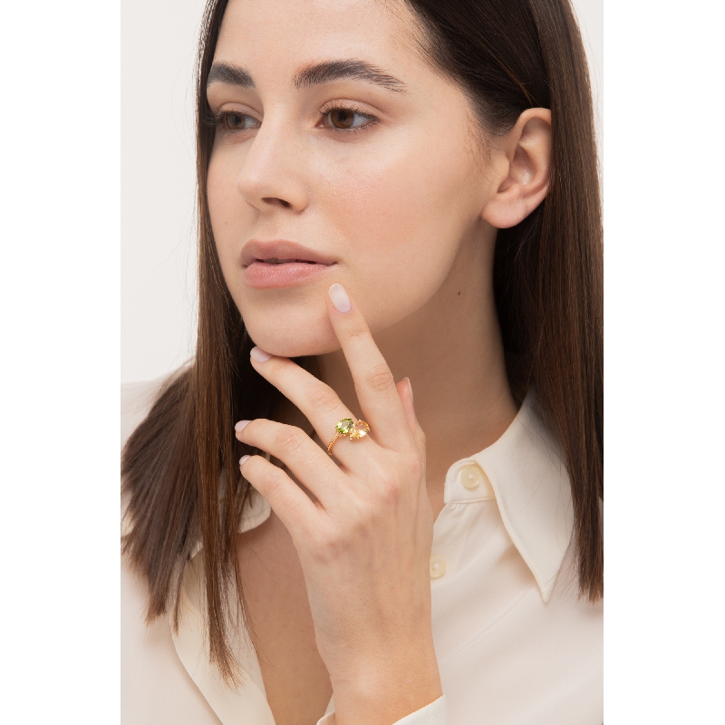 Citrin und Peridot Ring aus Gelbgold 750
