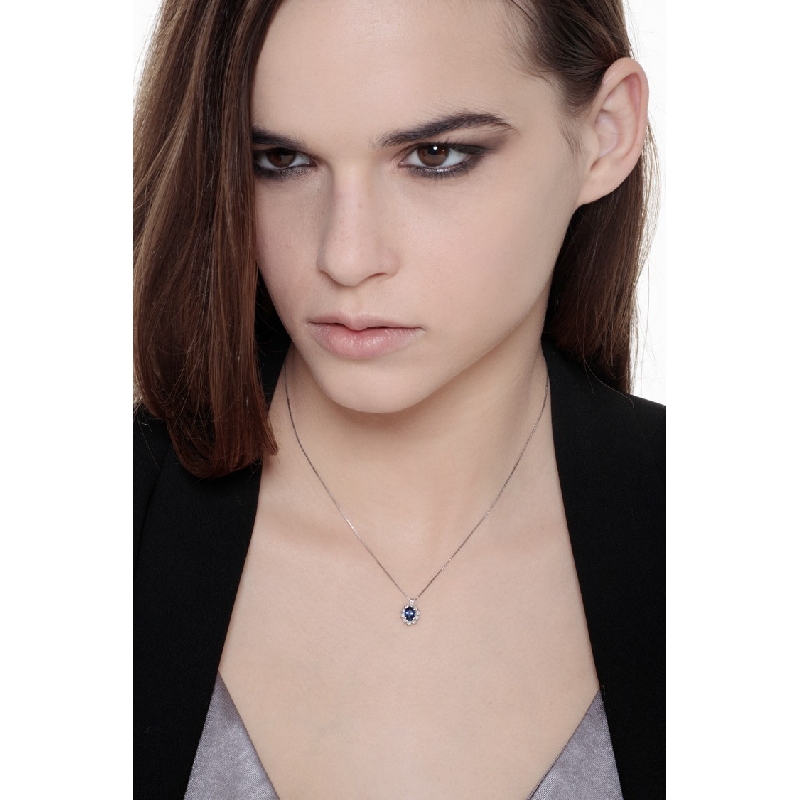 Weißgold Kette Damen mit Saphir und Diamanten