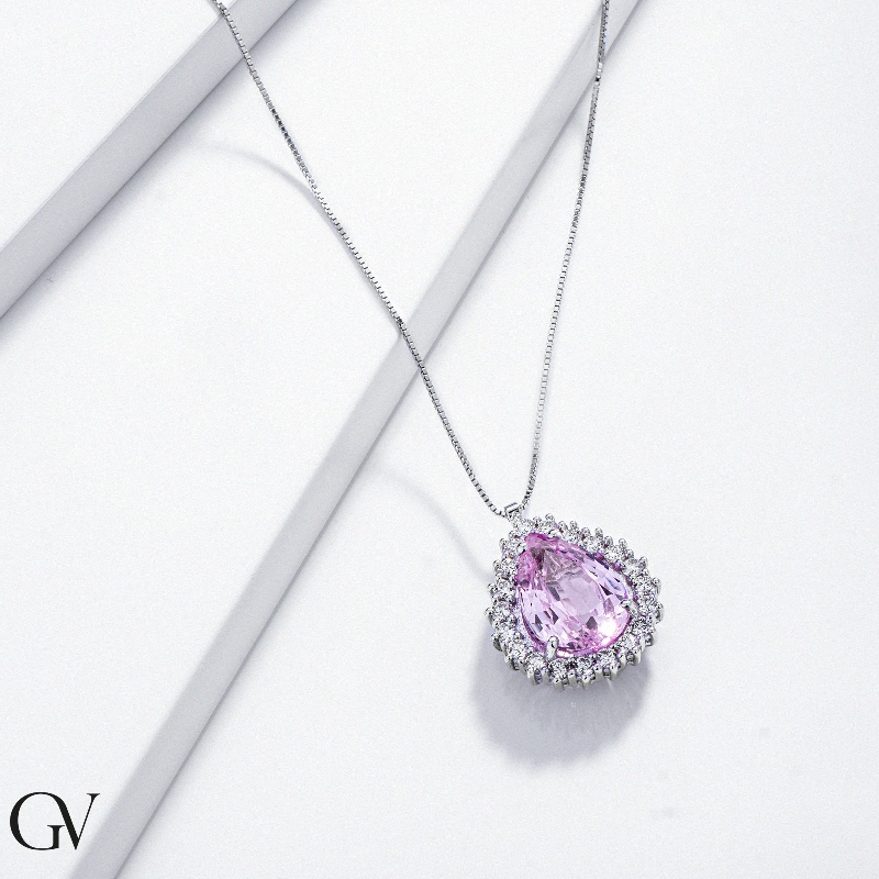 Saphir rosa Kette Damen mit Diamanten Weissgold 750