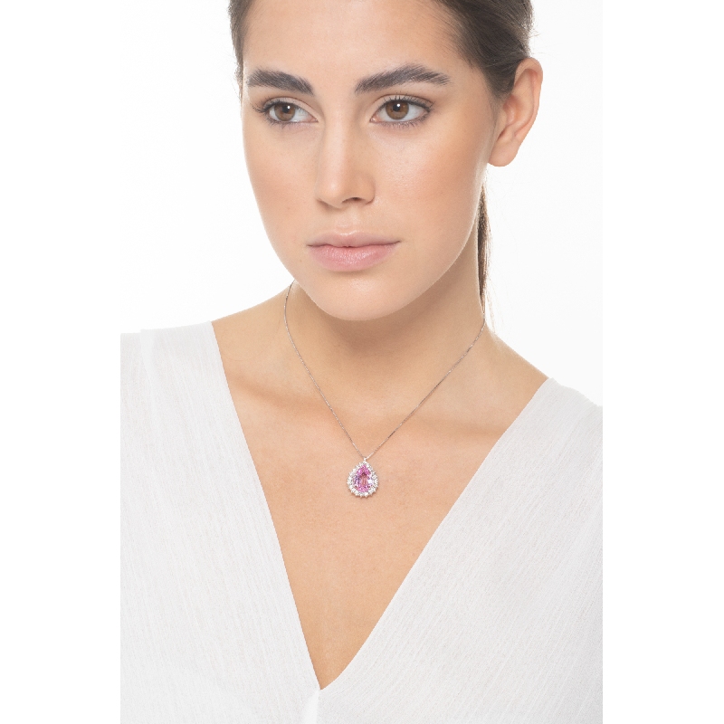 Saphir rosa Kette Damen mit Diamanten Weissgold 750