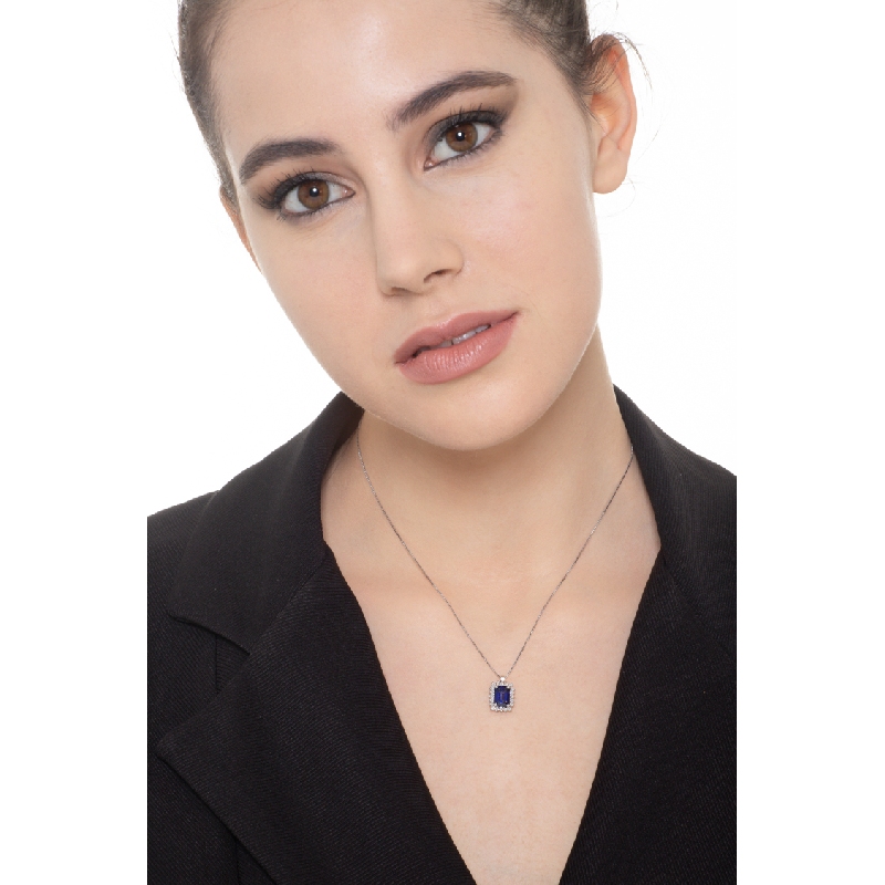 Saphir Kette mit Diamanten Weißgold 750