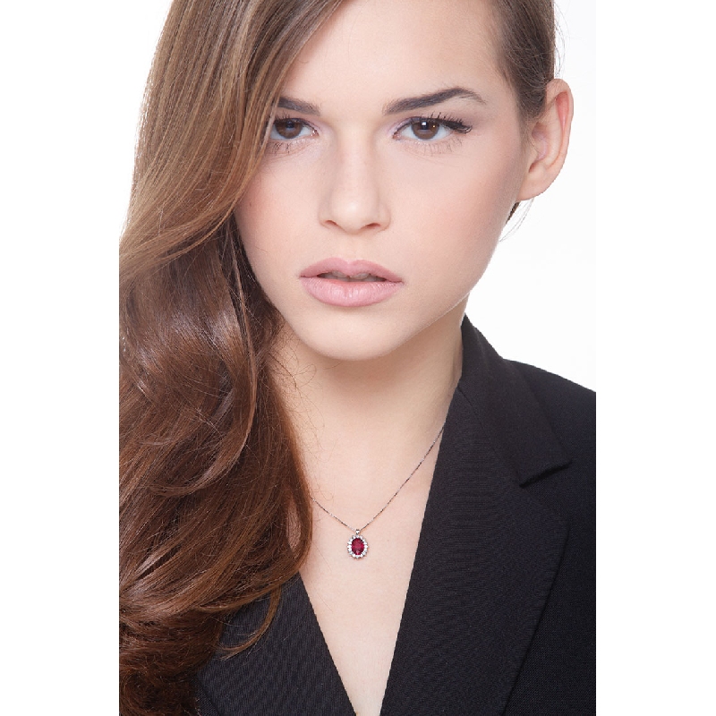 Halo Kette mit Rubin und Diamanten Weißgold