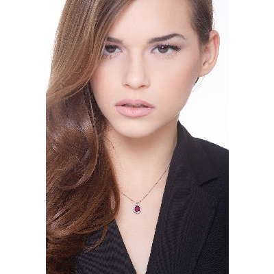 Halo Kette mit Rubin und Diamanten Weißgold