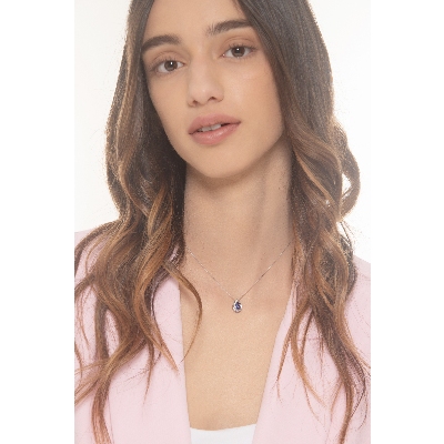 Weißgold-Kette mit Tansanit-Tropfen-Anhänger und Diamanten 