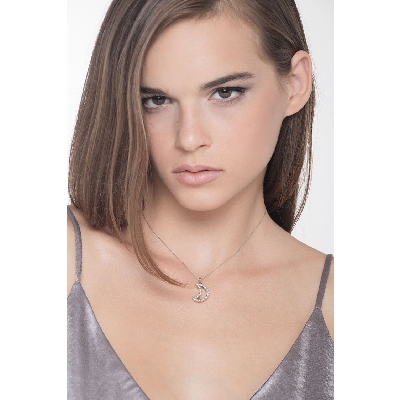 Weißgold 18K Halskette mit einem mondförmigen Anhänger aus Diamanten