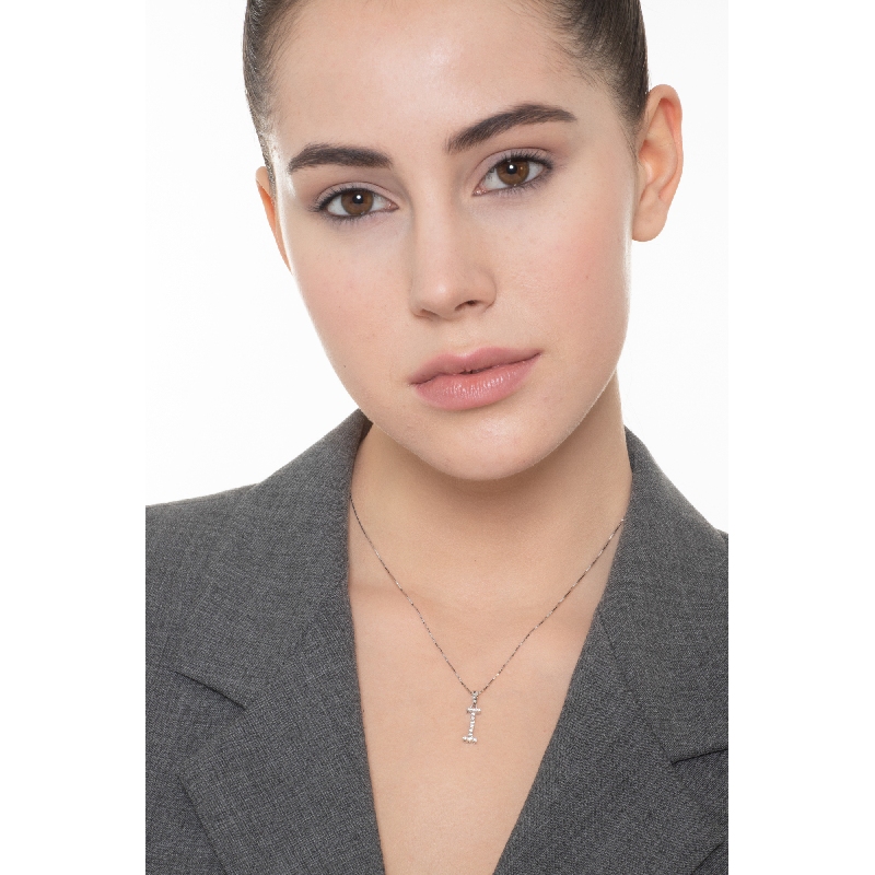 Weißgoldkette mit Diamantbuchstabe I 