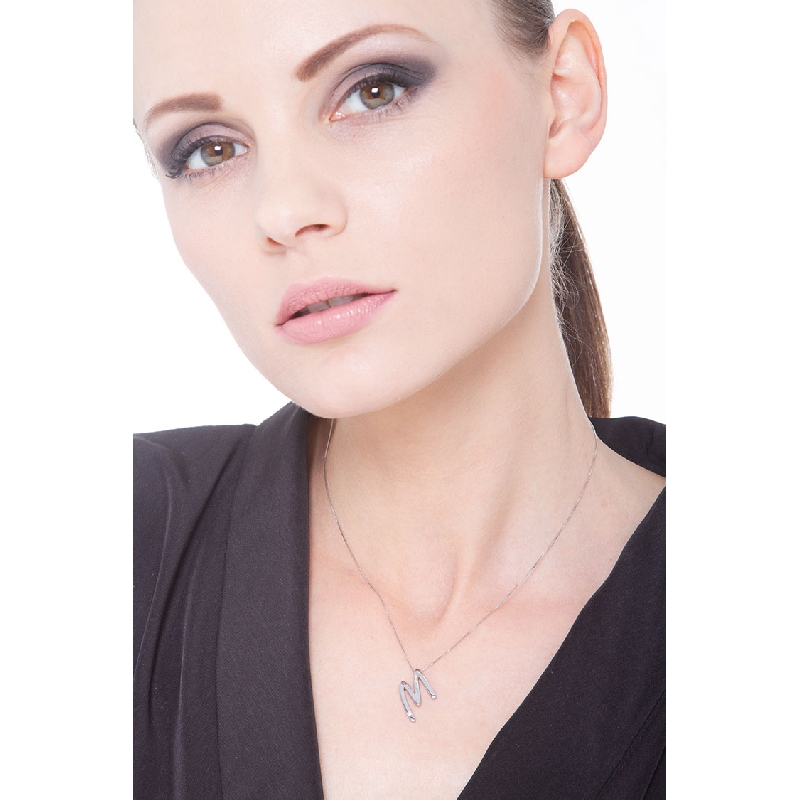 Buchstabe Kette M Weissgold mit Diamant