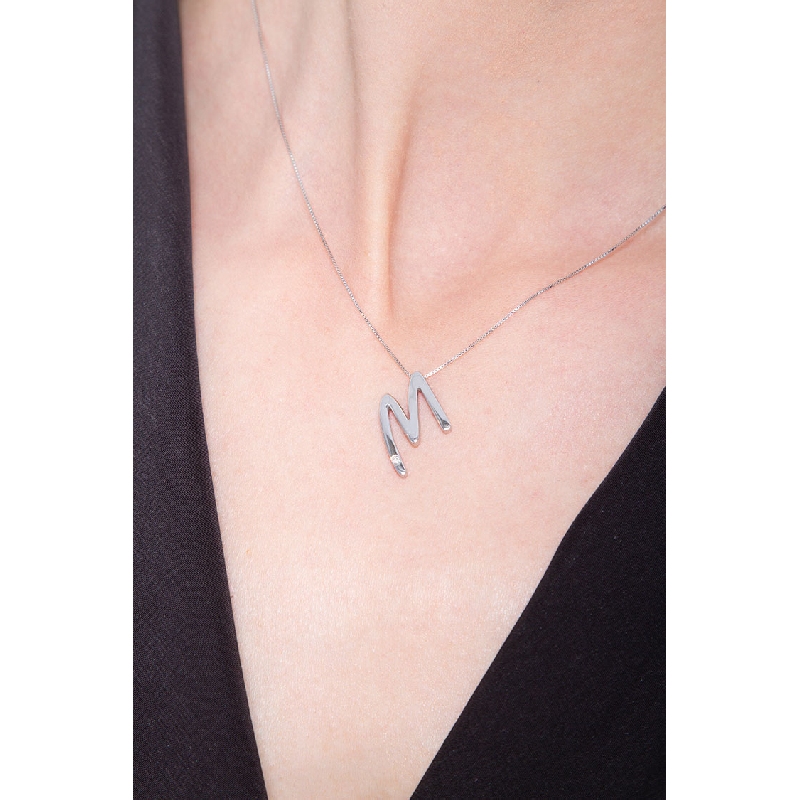 Buchstabe Kette M Weissgold mit Diamant