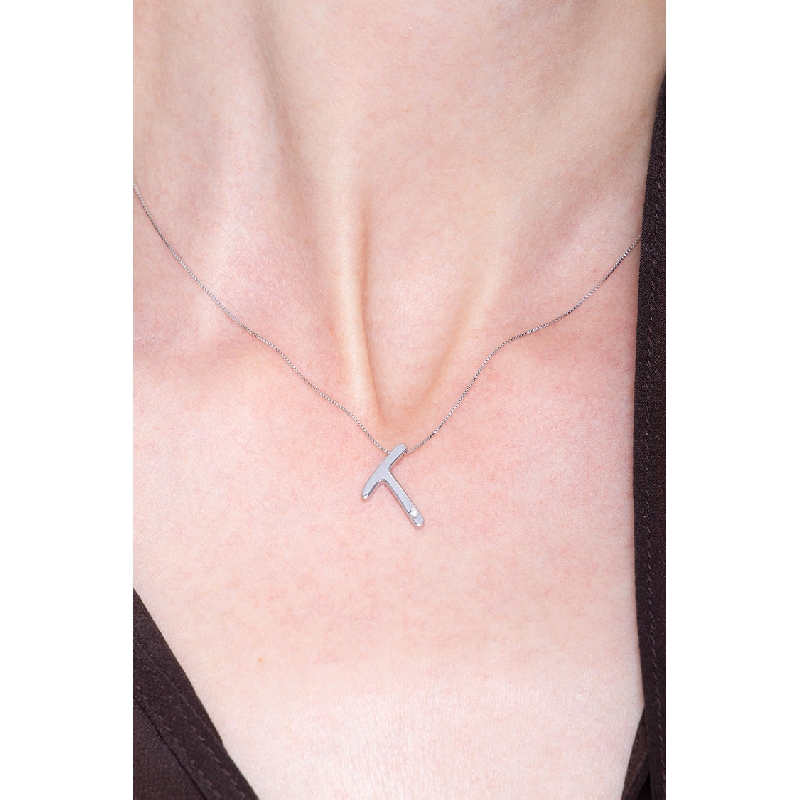 Kette Initialen T Weißgold und Diamanten