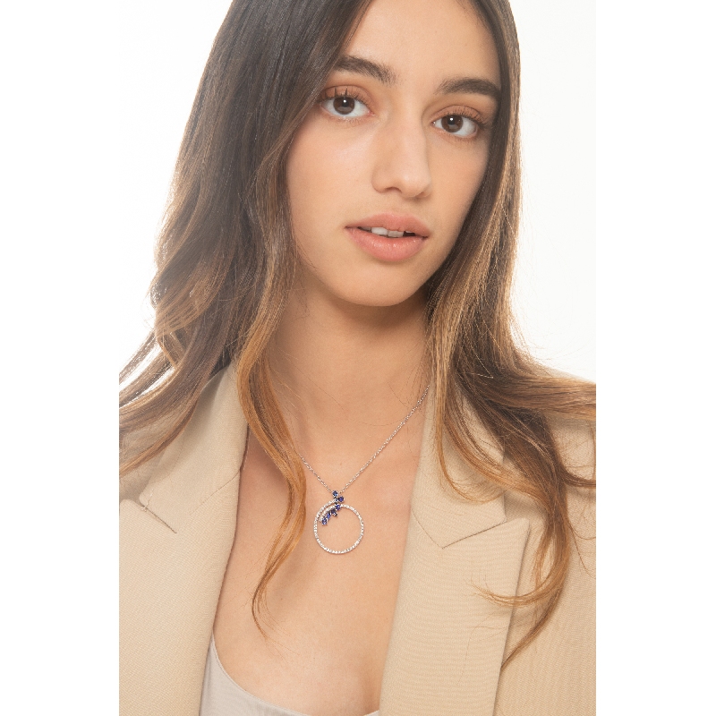 Weißgold 18K Kette mit Diamantkreis und blauen Saphiren