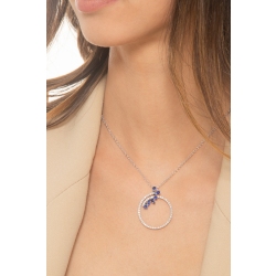 Weißgold 18K Kette mit Diamantkreis und blauen Saphiren 2