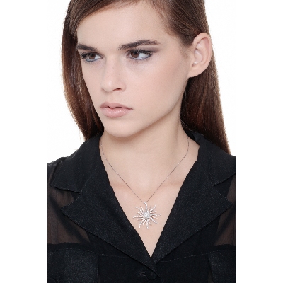 Halskette Weißgold Roségold 750 mit Sonne aus Diamanten