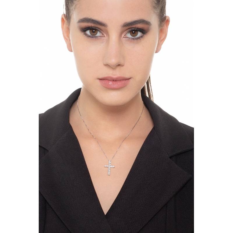 Kreuzkette Weissgold mit Diamanten Damen 