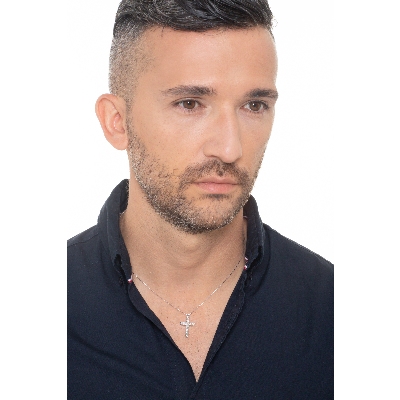 Herrenkette Kreuzkette 750er Weißgold mit Diamanten, 50 cm