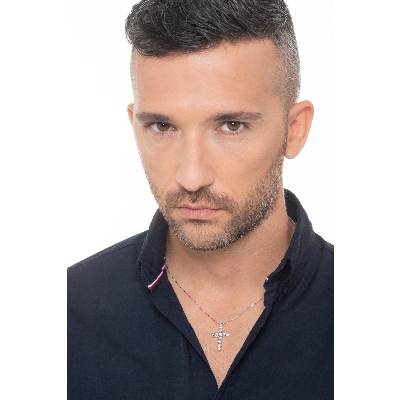 Kreuzkette Herren Weissgold mit Diamantanhänger, 50 cm