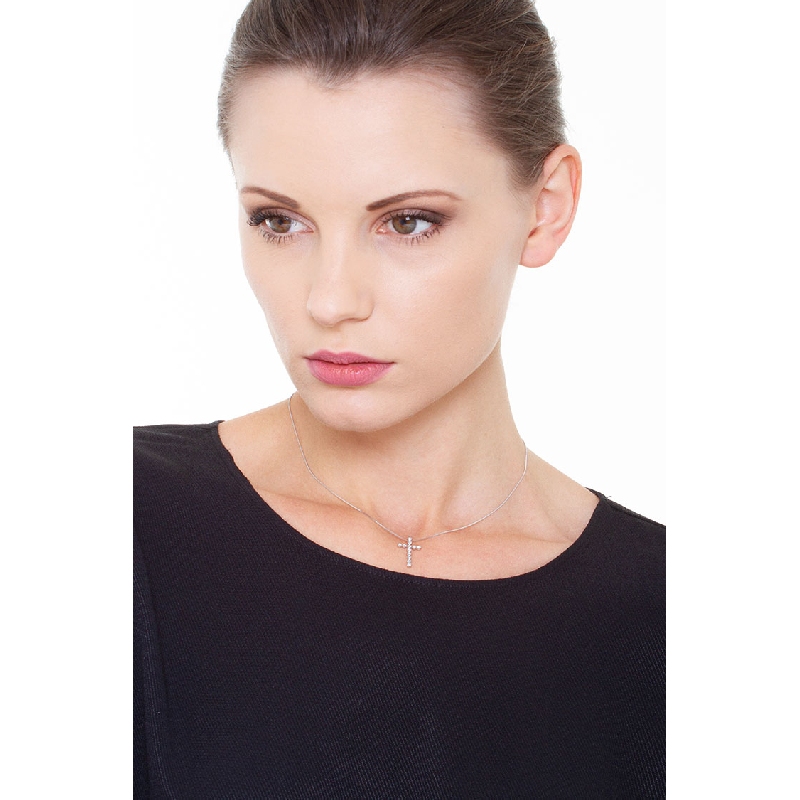 Kreuzkette mit Diamanten Weißgold