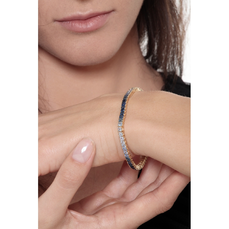Tennisarmband aus Gelbgold 18K mit blauen Saphiren 