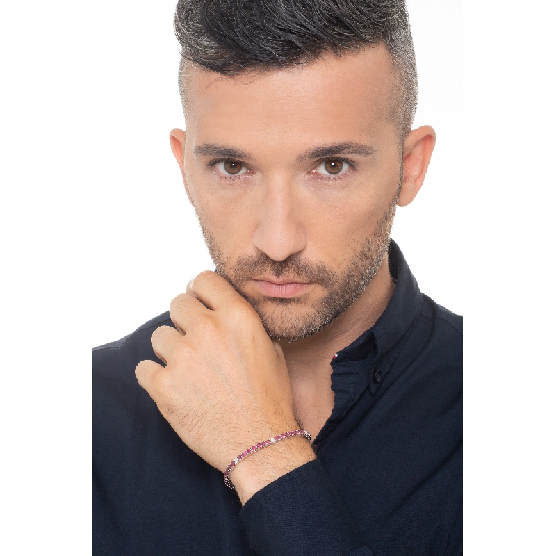 Weißgold 750 Tennisarmband mit Rubinen und Brillanten 