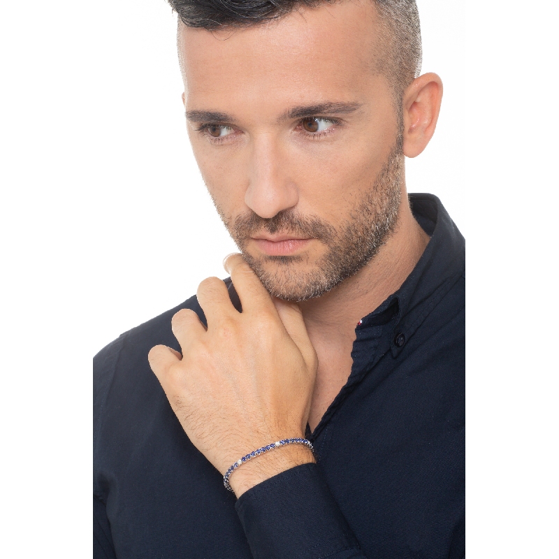 Tennisarmband Weißgold 18k mit blauen Saphiren und Brillanten 