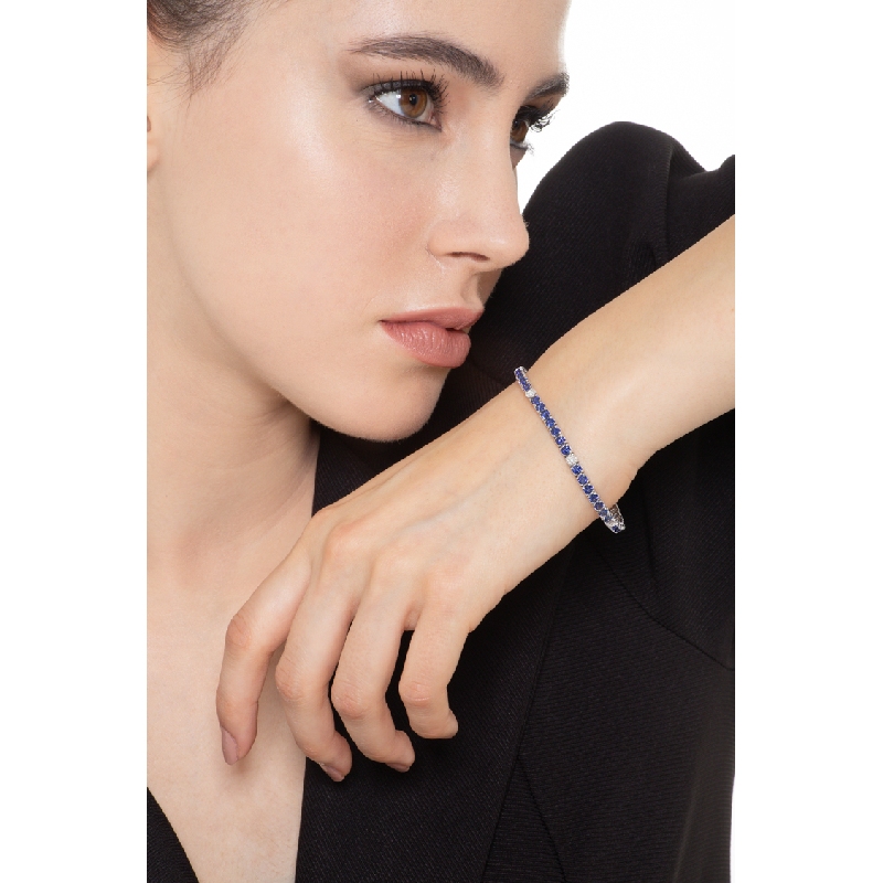 Tennisarmband Weißgold 18k mit blauen Saphiren und Brillanten 
