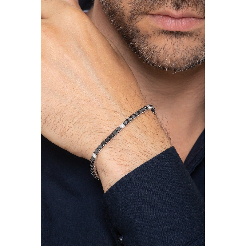 Herren Damen Tennis Armband mit Diamanten schwarz und weiß