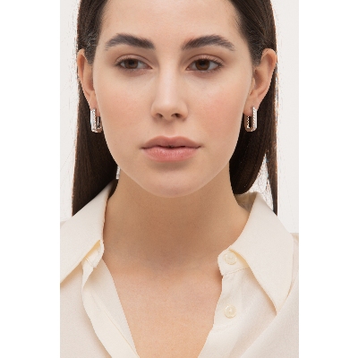 Weißgold Ohrringe Creolen Oval mit Diamanten