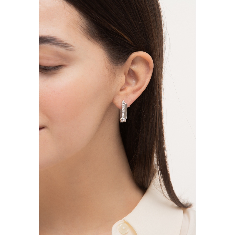 Weißgold Ohrringe Creolen Oval mit Diamanten