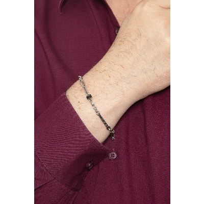 Herrenarmband 750er Weißgold mit schwarzen Zirkonia