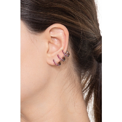 Weißgold 18k spiralförmiger einzelner Ohrring mit Rubinen, linkes Ohr