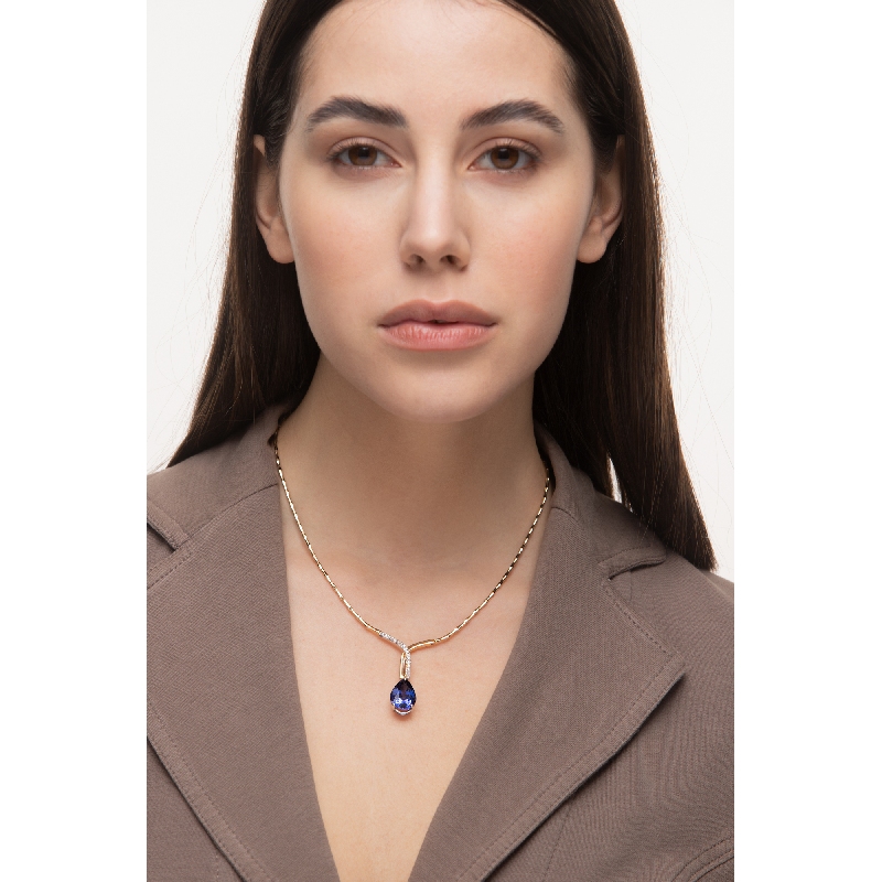 Gelbgold 750 Damenkette Saphir und Diamanten