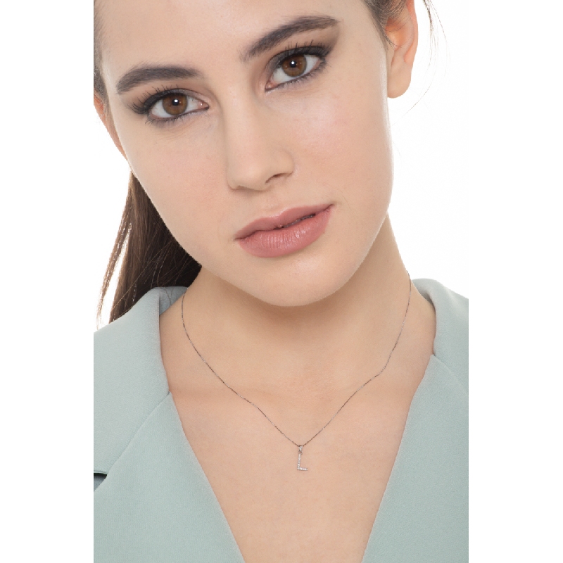 Weißgold 18K Halskette mit Buchstabe L aus Diamanten